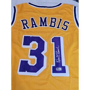 Kurt Rambis Autographed/Signed Jersey Beckett Sticker Yellow Custom Jersey